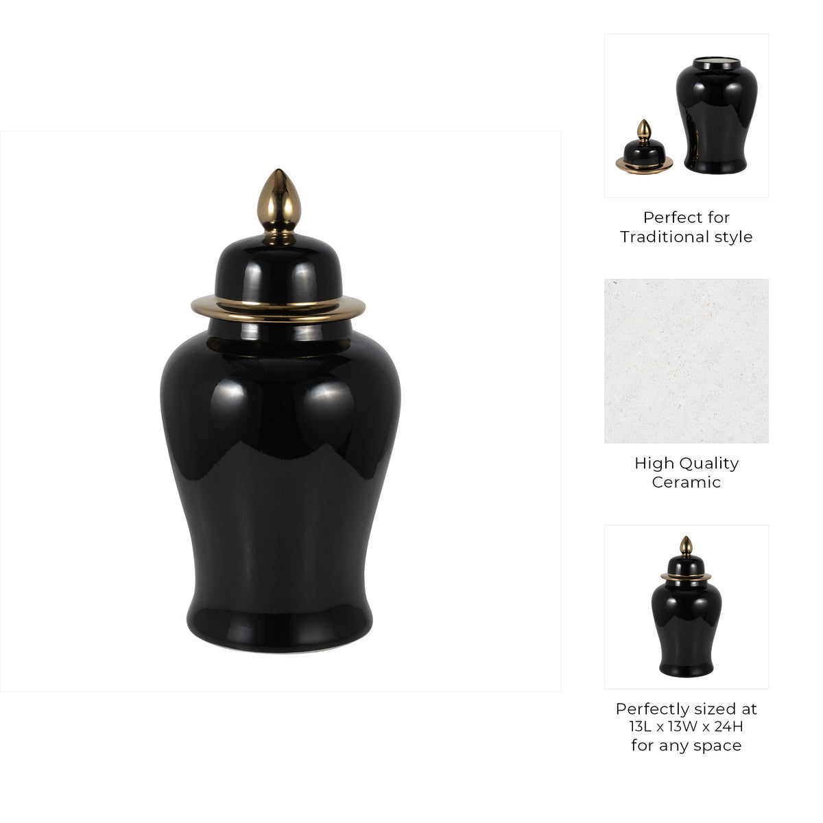 Arlenbeach Black/Gold Large Ceramic Temple Jar
