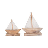 Mystic Natural/White Small Wood Sailboat