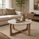 Keystone Tan/Brown Modern Coffee Table with Marble Top