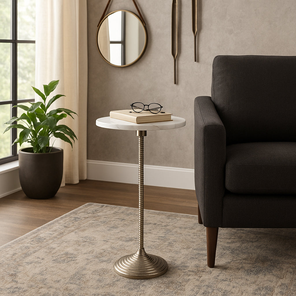 Cerritos White Banswada Drink Table with Marble Top
