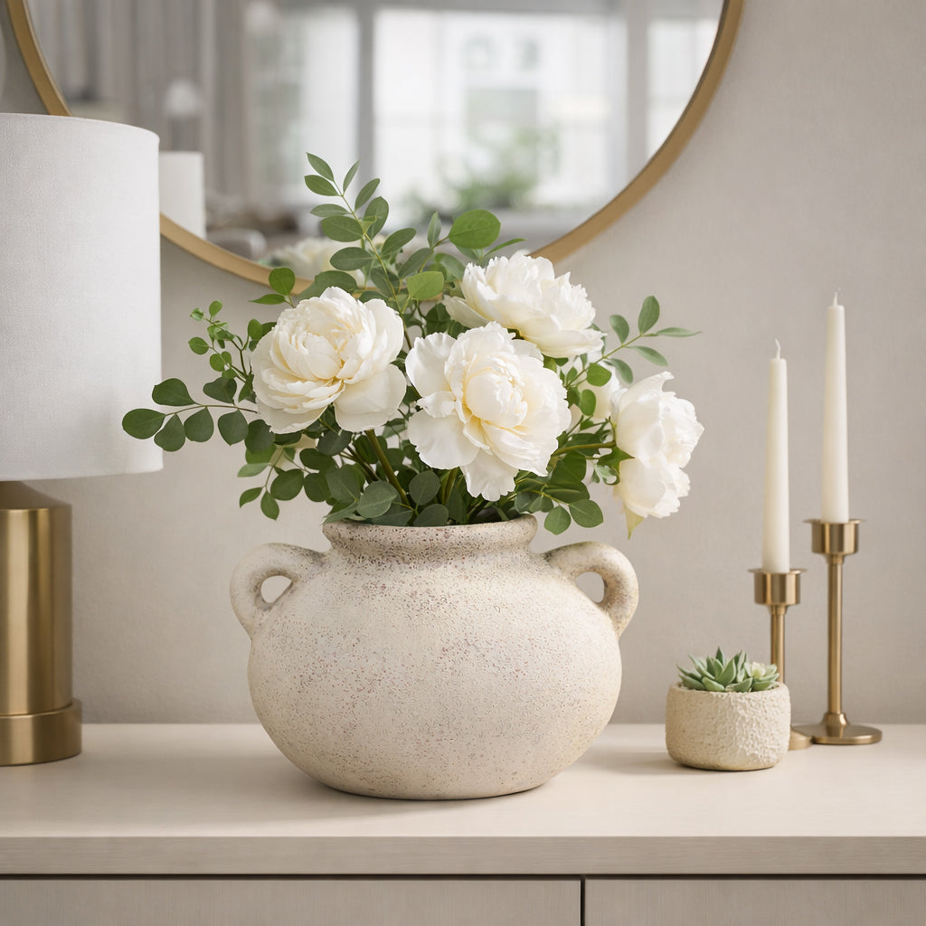 Hovley Ivory Terracotta Double Handle Vase