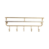 Calneva White/Gold Metal and Wood 5 Hook Wall Shelf