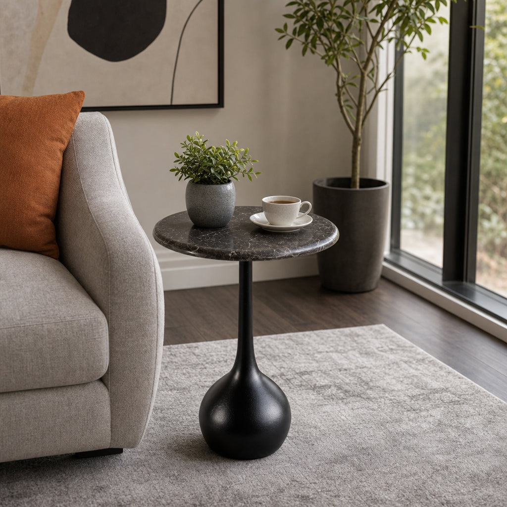 Valeport Brown/Black Marble Accent Table with Ball Base