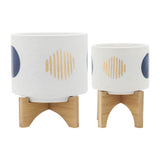 Clotho White Funky Planters with Stand (Set of 2)