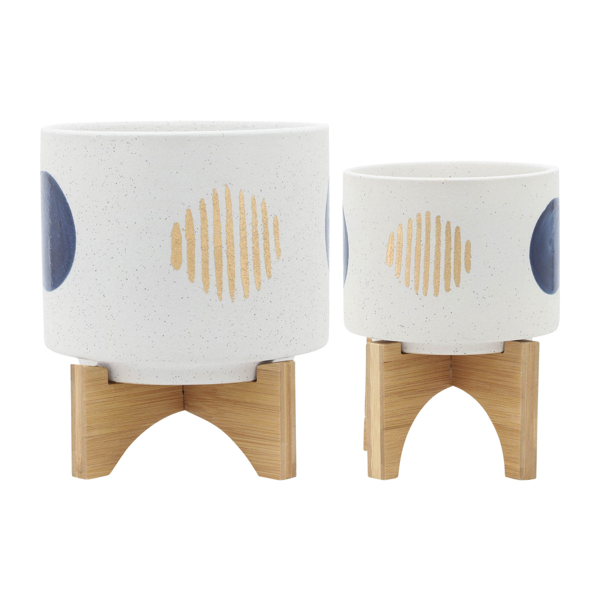 Clotho White Funky Planters with Stand (Set of 2)