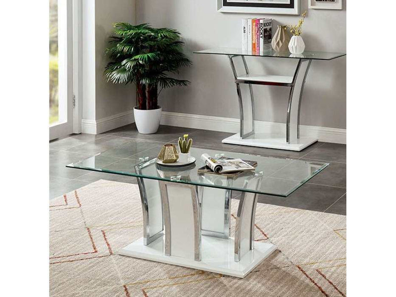 Staten Glossy White/Chrome Coffee Table - Ornate Home