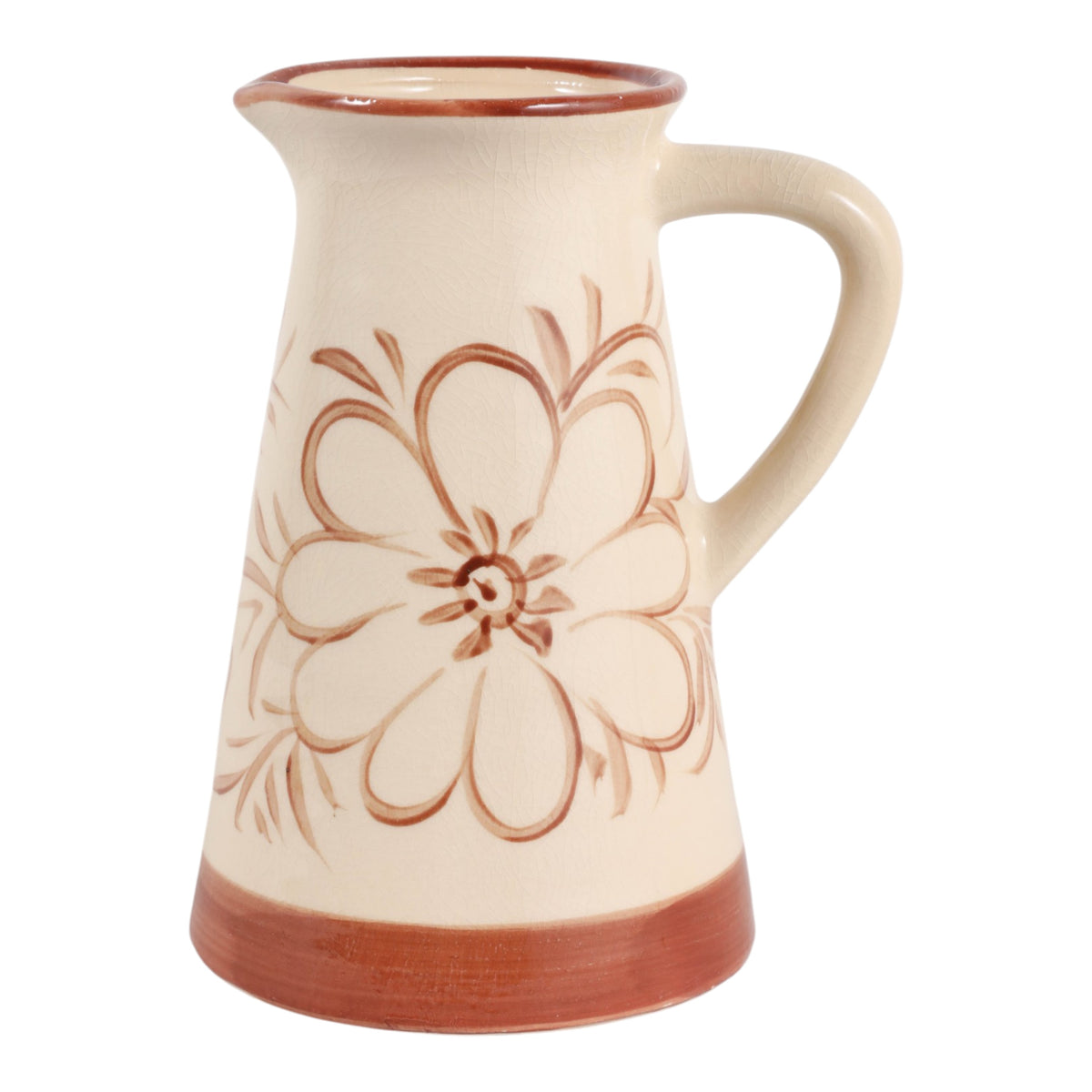 Linnie Brown/Ivory Hand Painted Flower Pitcher