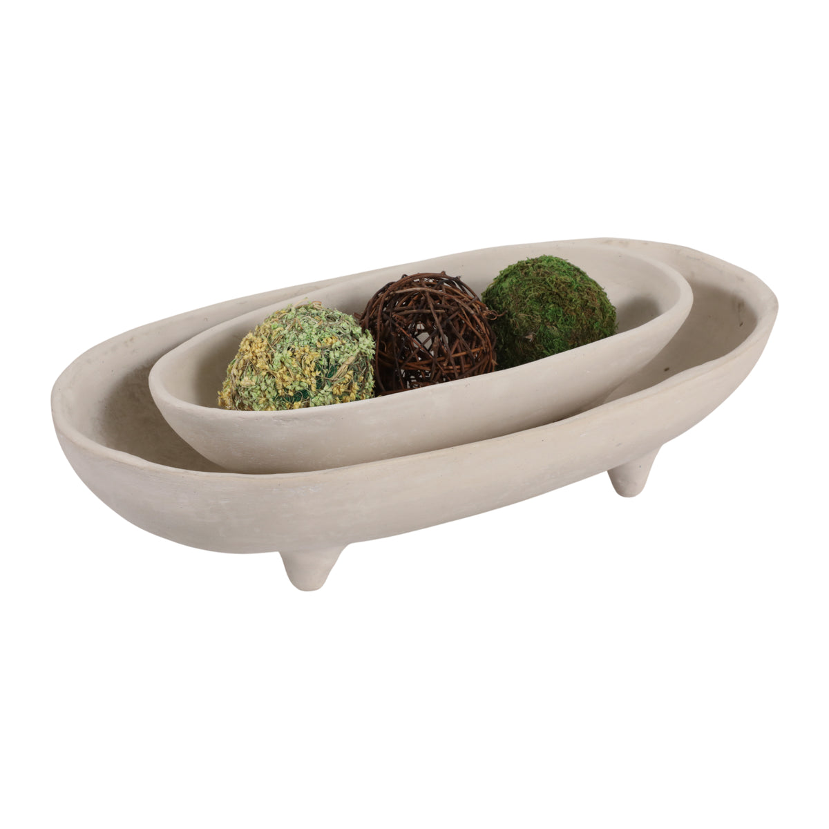 Mackenson Ivory Paper Mache Footed Oval Bowls (Set of 2)