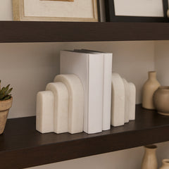 Mount Hermon White Marble Layered Arches Bookends (Set of 2) - 17781EC