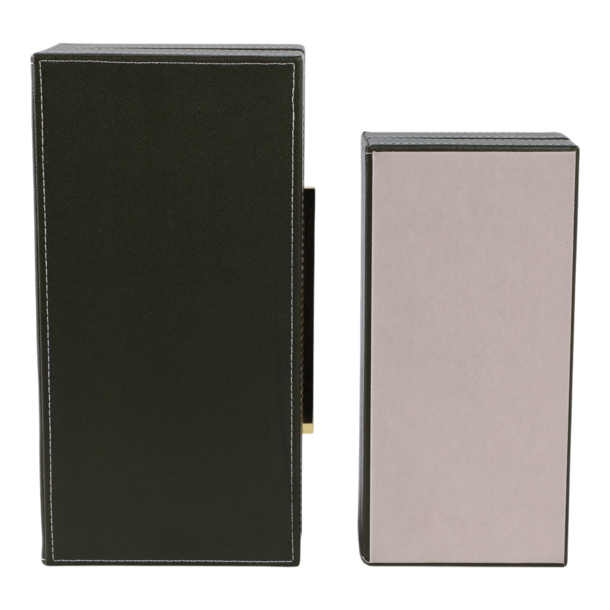 Chester Green/Gold/Multicolor Faux Leather Stitched Edge Boxes (Set of 2)