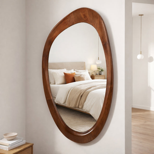 Bumblebee Walnut Organic Oval Shaped Wood Mirror