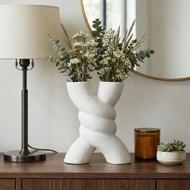 Monola White Twisted X Shape Terracotta Vase