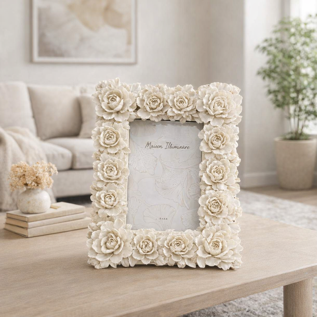 Paige White Small Rose Border Photo Frame