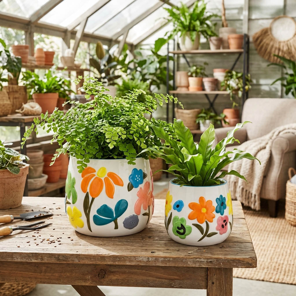 Miranda Multicolor Floral Embossed Planters (Set of 2)