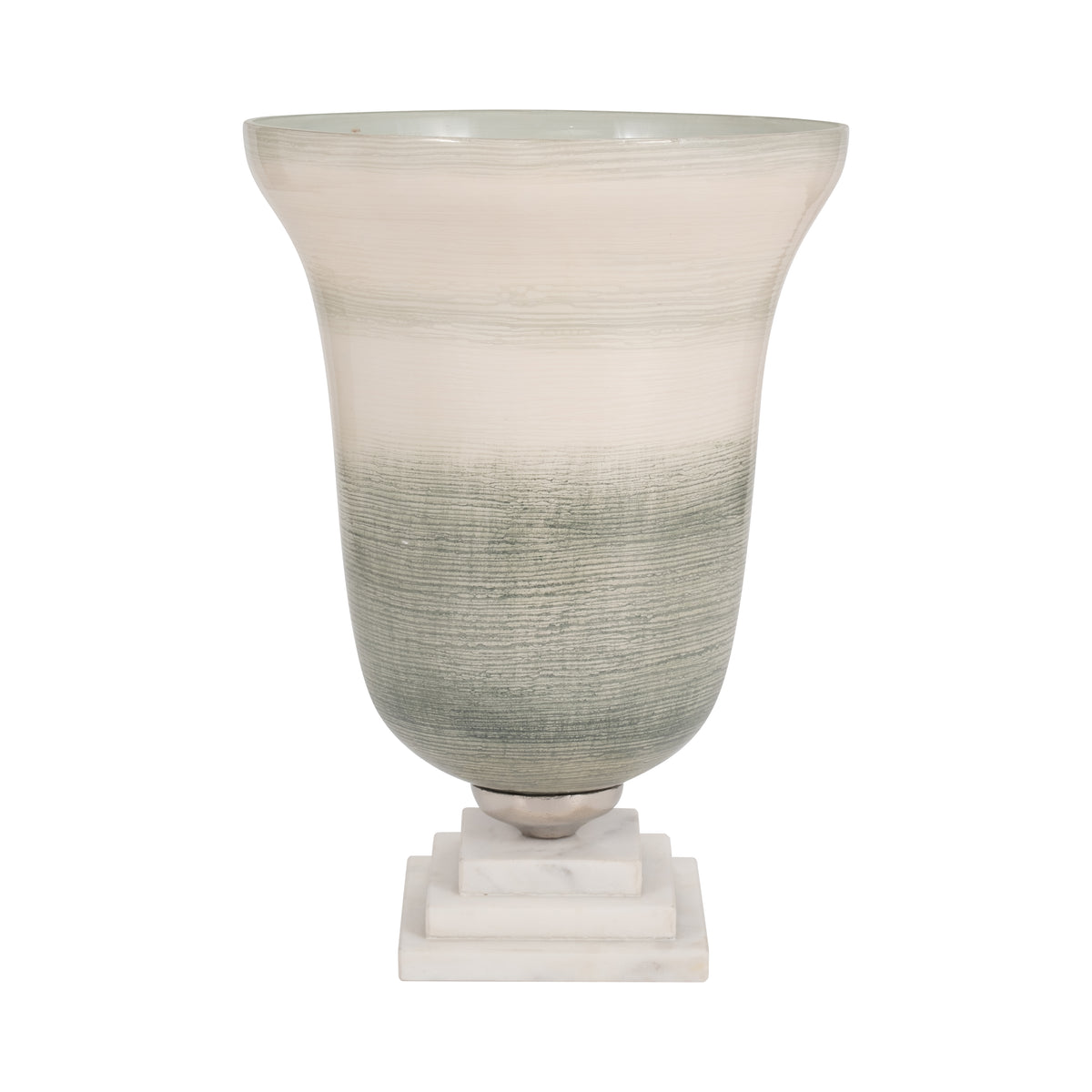 Vale Sage/Ivory Large Glass Vase on Marble Base