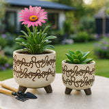 Montara Beige Ceramic Scribble Footed Planters (Set of 2)