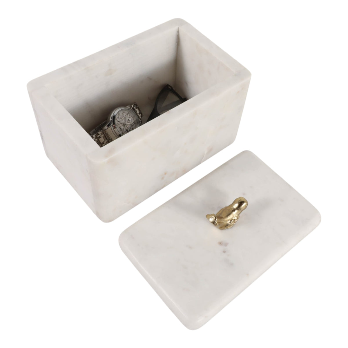 McCampbell Tan/Ivory/Brass Marble Box with Bird Knob