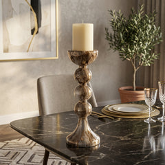 Heber Brown/Gold Glass Bubbly Candle Holder