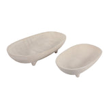 Mackenson Ivory Paper Mache Footed Oval Bowls (Set of 2)