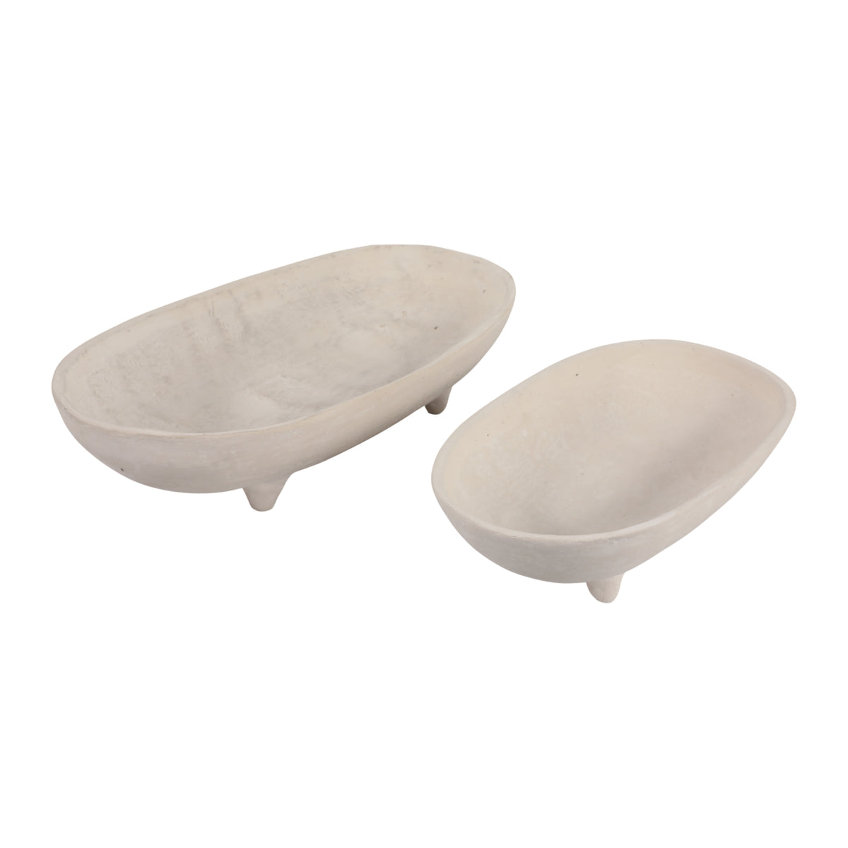 Mackenson Ivory Paper Mache Footed Oval Bowls (Set of 2)