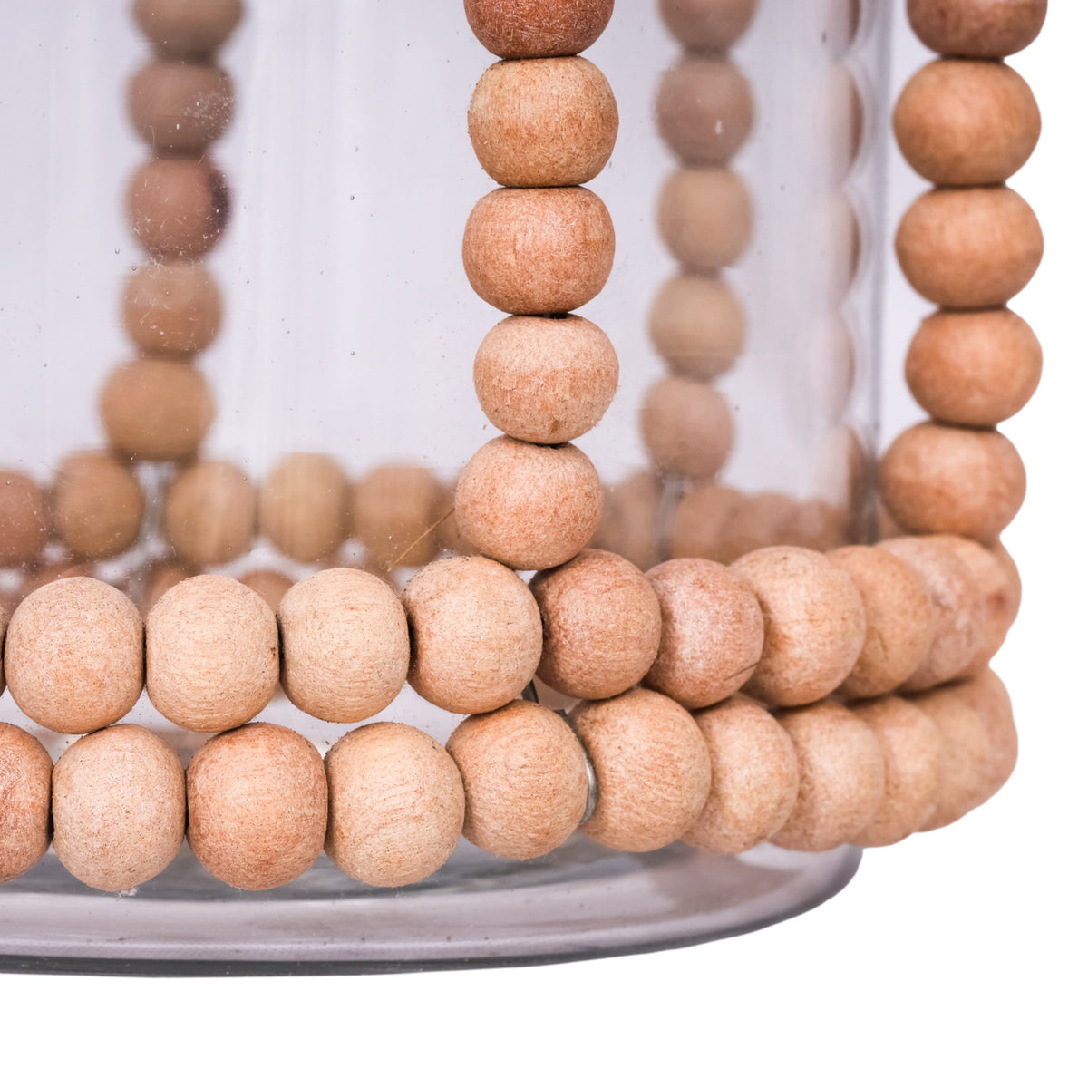Oak Run Natural/Clear Small Wood Beaded Hurricane