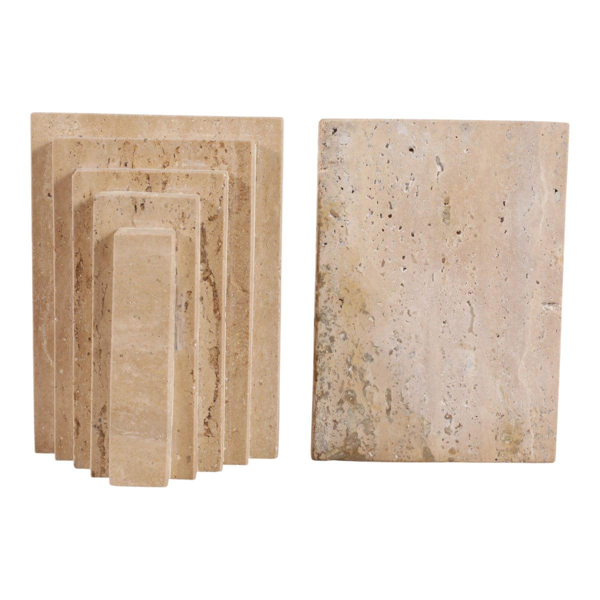 Plymouth Tan/Brown Stepped Travertine Bookends (Set of 2)