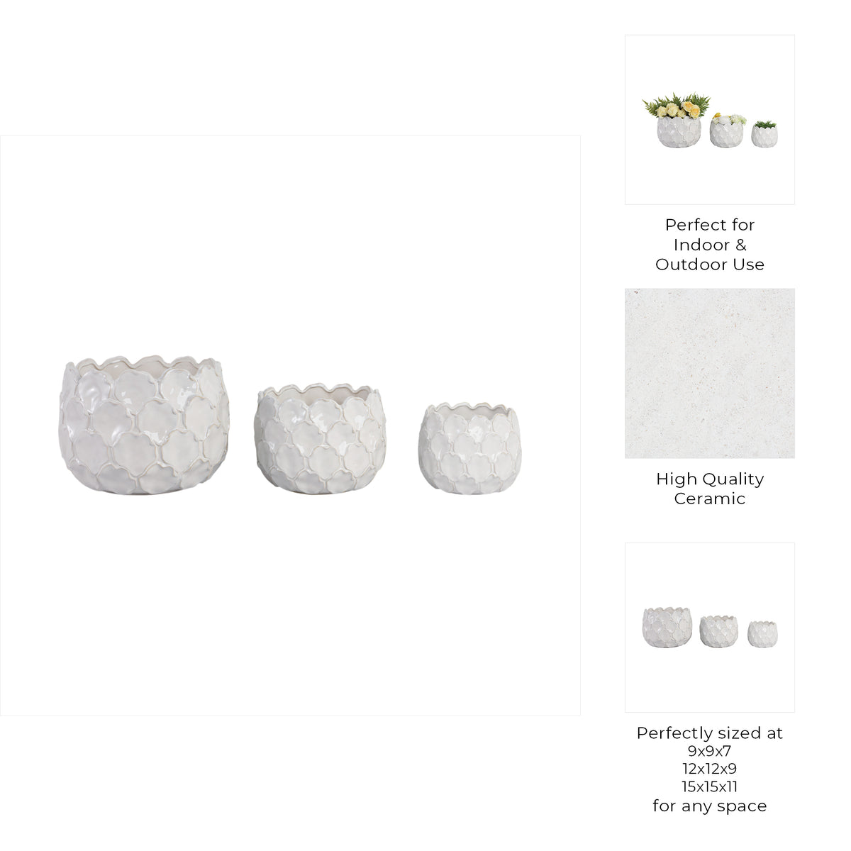 Hazenshaw White Planters (Set of 3)