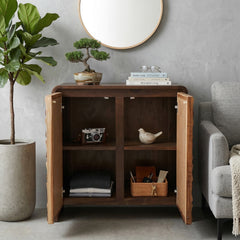 Flonellis Natural Teakwood Geo Detail 2-Door Cabinet
