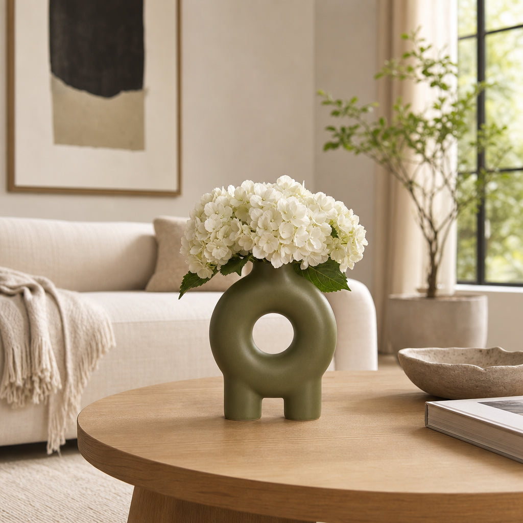 The Oaks Olive Ceramic Donut Footed Vase