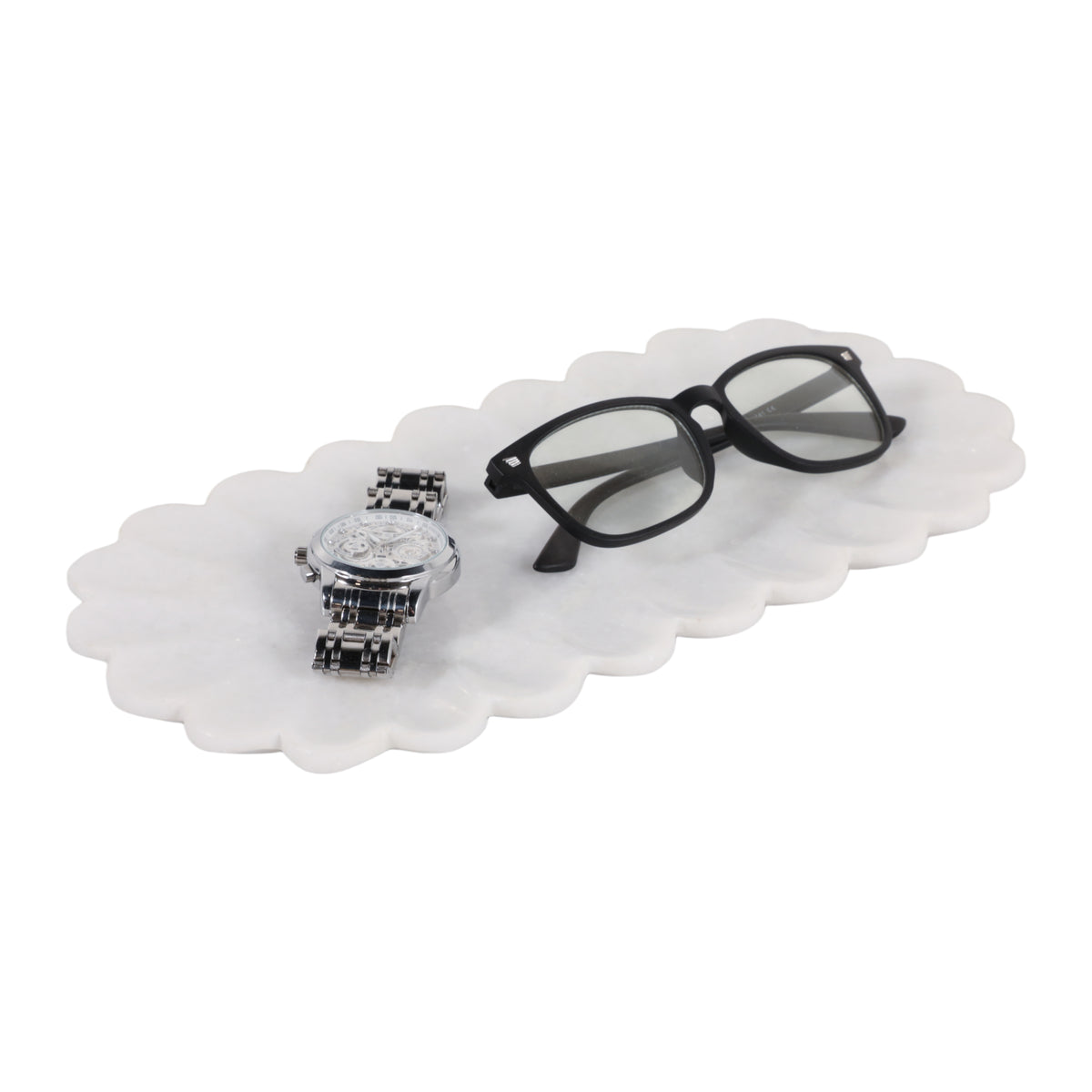 Elvas White Flat Scallop Edge Marble Tray