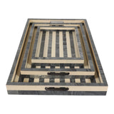 Rivergrove Blue/Gray Resin Stripe Lines Trays (Set of 3)