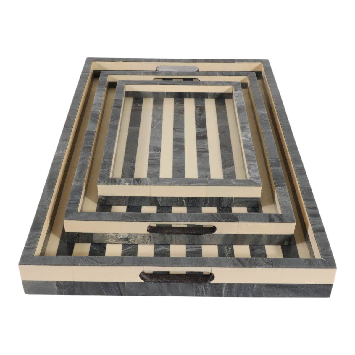 Rivergrove Blue/Gray Resin Stripe Lines Trays (Set of 3)