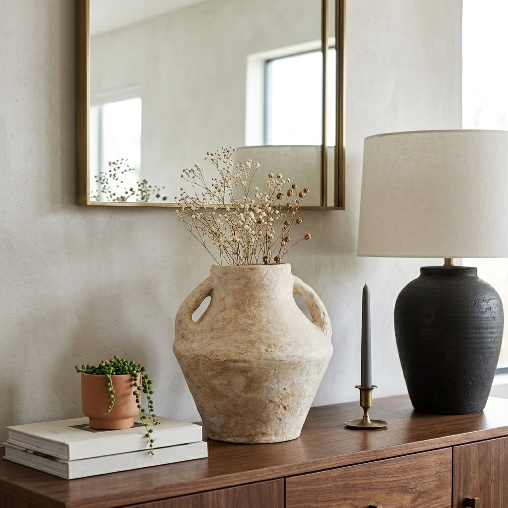 Ferris White X-Large Paper Mache Vase with Handles