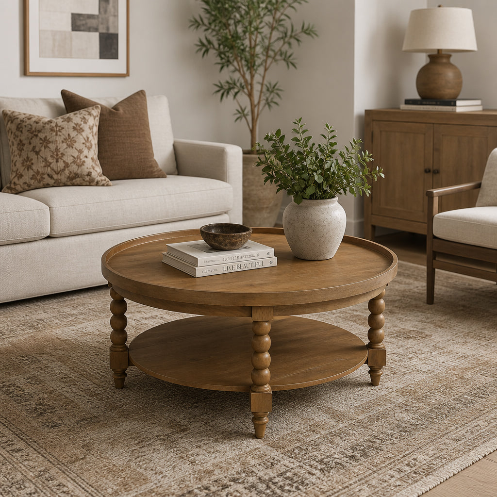 Sandia Brown Traditional Coffee Table with Shelf