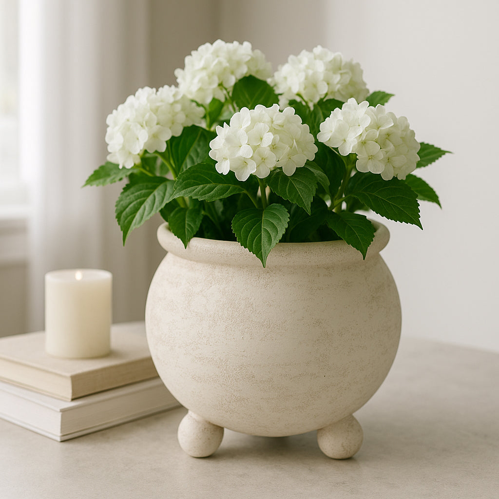 Wrightwood Ivory Textured Rounded Planter on Ball Feet