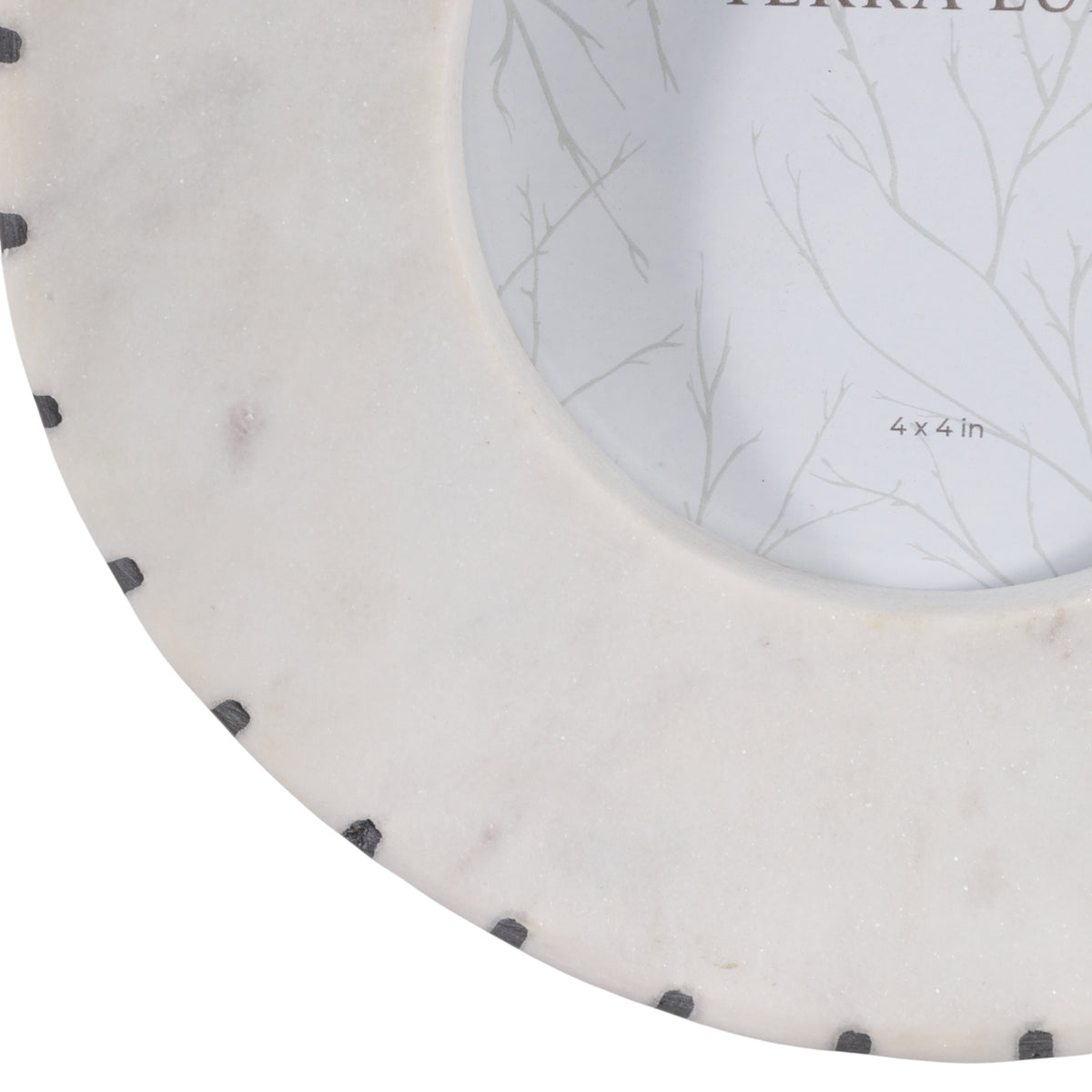 Cordova White/Black Round Marble Frame with Inlay