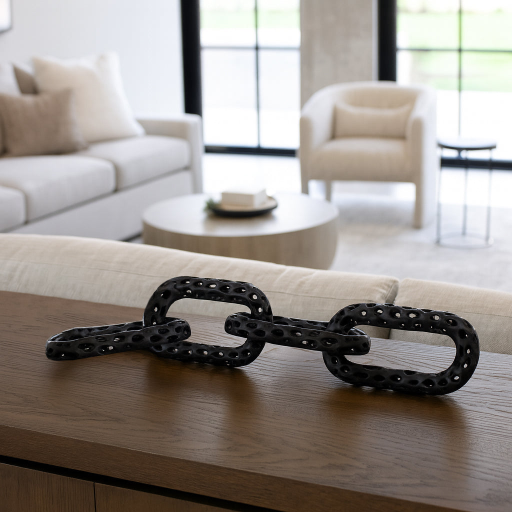 Caseyley Black Pierced Metal 4-Chain Link Object