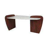 Crestmore White Marble and Wood Modern Coffee Table
