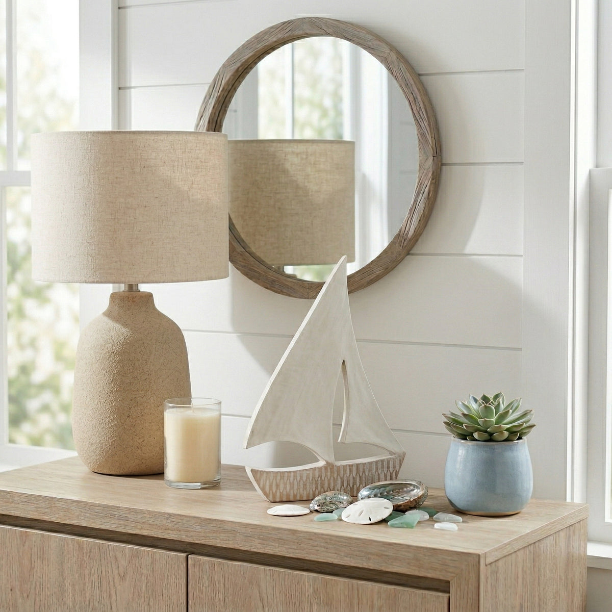 Tatu White/Natural Large Distressed Wood Sailboat