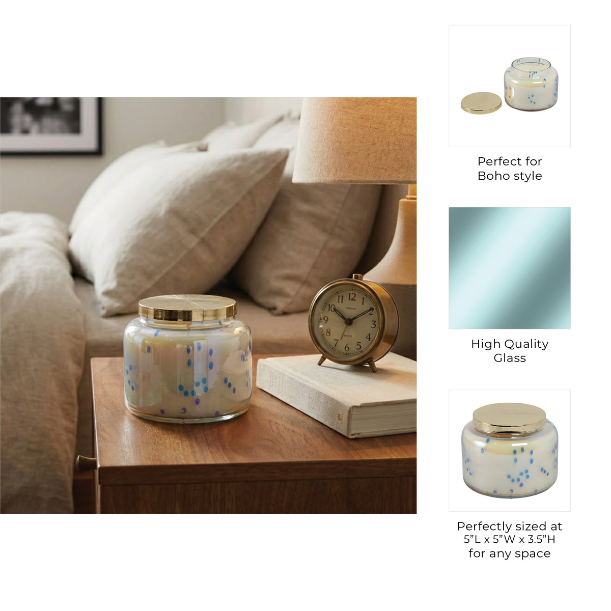 Dashholm Blue/Gold Verbena Bead Luster Lidded Candle