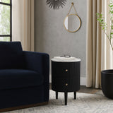 Flumeville White/Black 2-Drawer Side Table with Marble Top