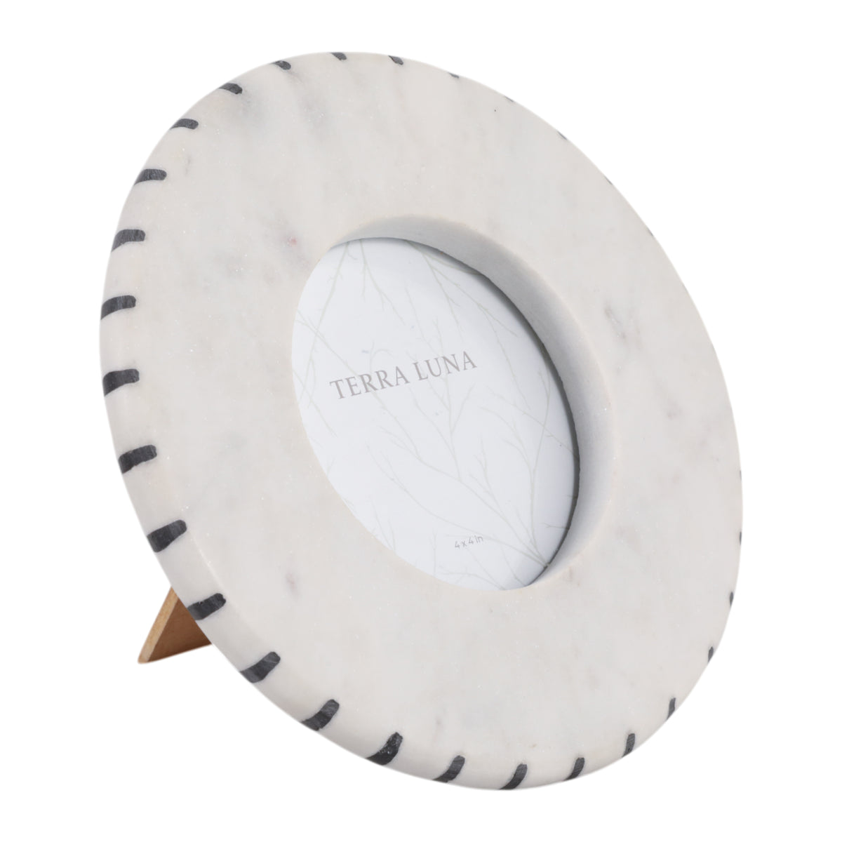 Cordova White/Black Round Marble Frame with Inlay