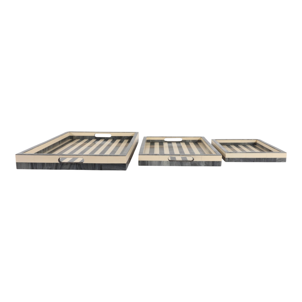 Rivergrove Blue/Gray Resin Stripe Lines Trays (Set of 3)