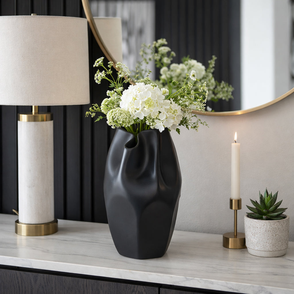 Sanitarium Black Large Ceramic Abstract Vase