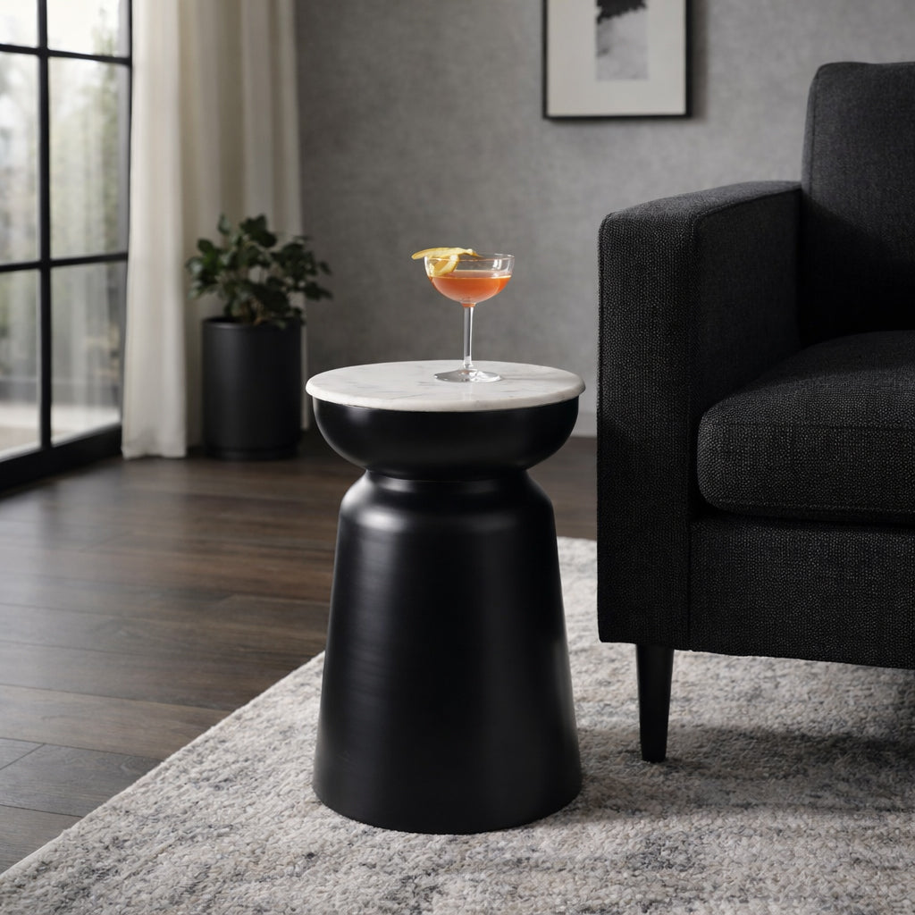 Russ Black/White Metal Accent Table with Marble Top