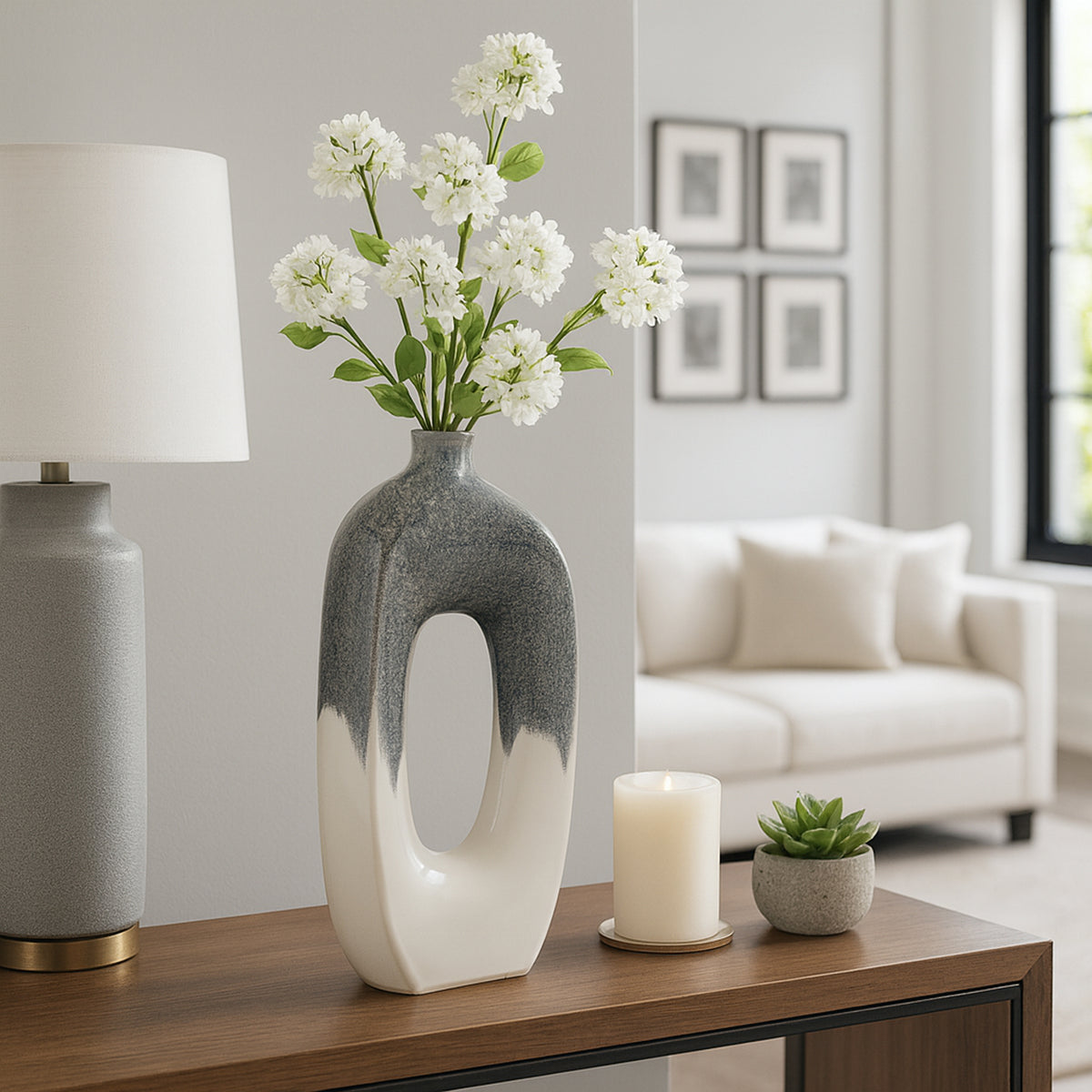 Brice Blue/White Ceramic Curvy Open Cut-Out Vase