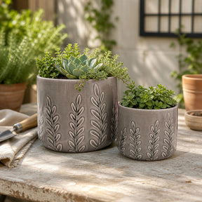 El Adobe Sage Embossed Vines Planters (Set of 2)