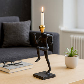 Sorroca Gold/Black Metal Running Man Taper Candle Holder