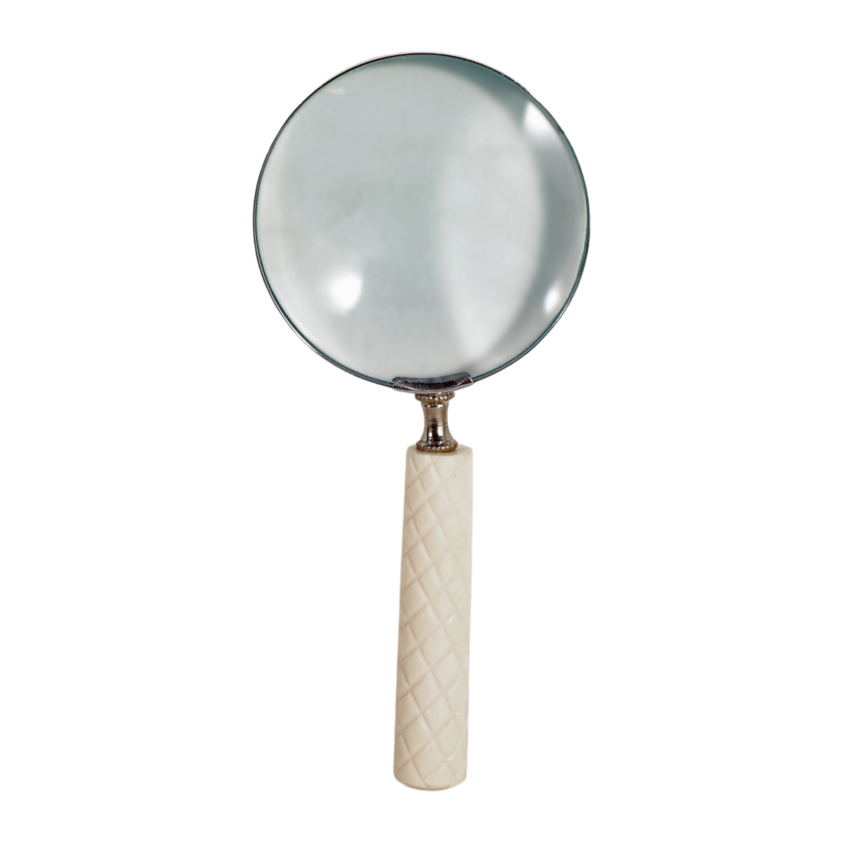 Four Points Ivory/Silver Diamond Carved Handle Magnifying Glass