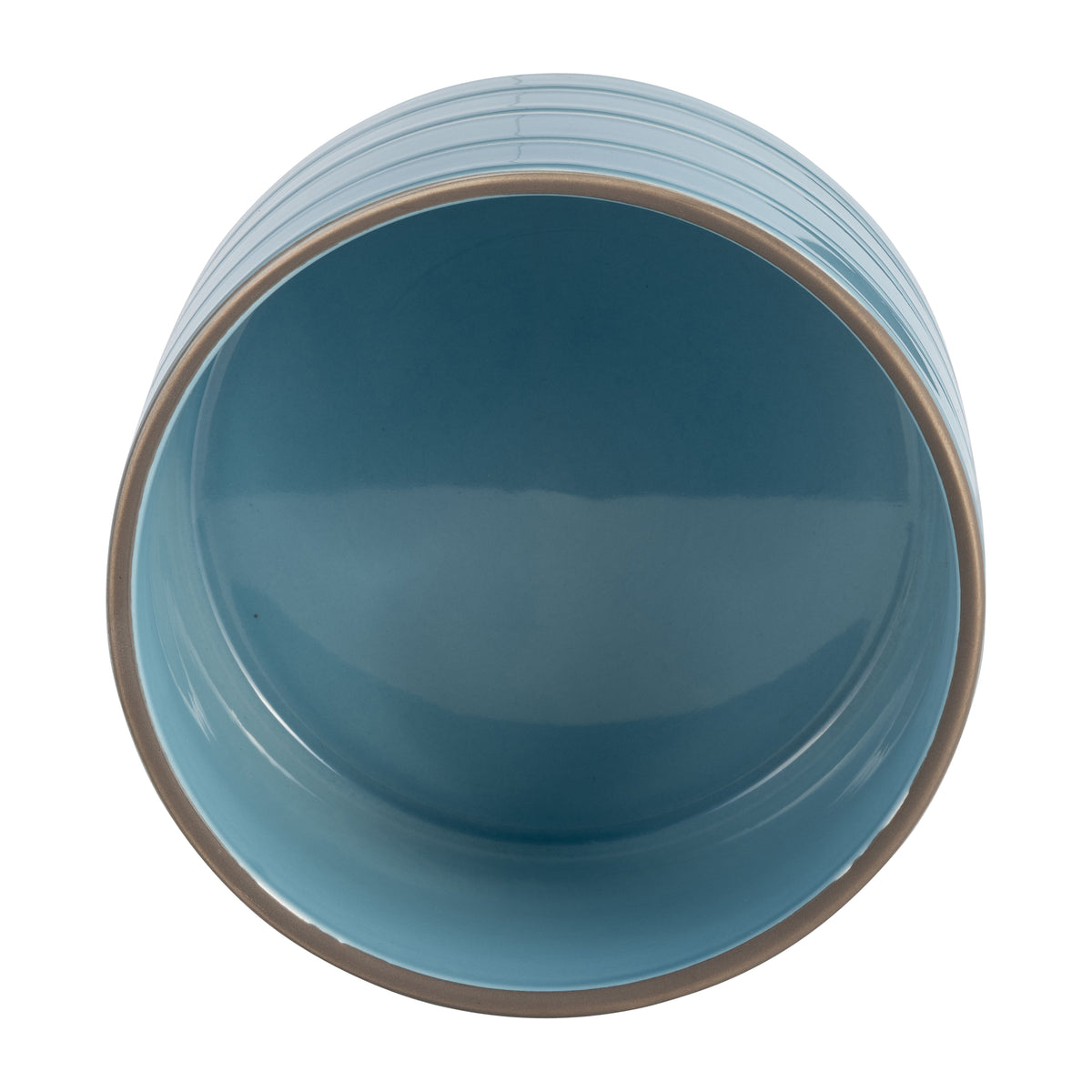 Alisal Sky Blue Small Striped Planter with Wood Stand